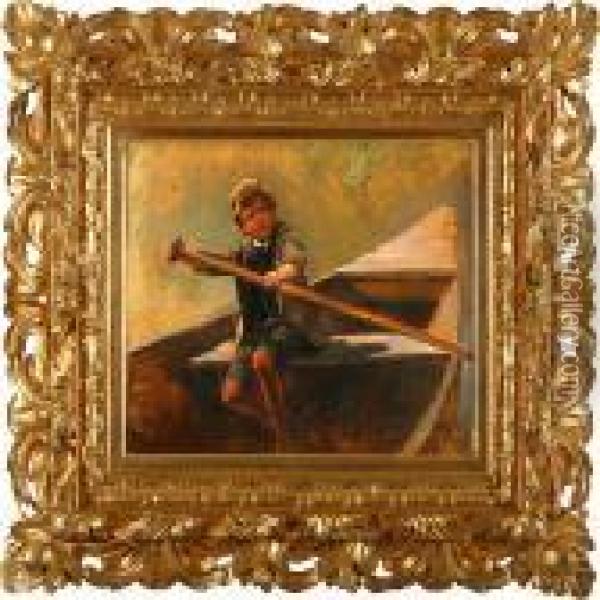 A Boy In A Rowing Boat Oil Painting - Karl Raupp