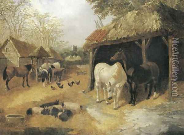 Horses Pigs And Poultry 1850 Oil Painting - John Frederick Herring Snr