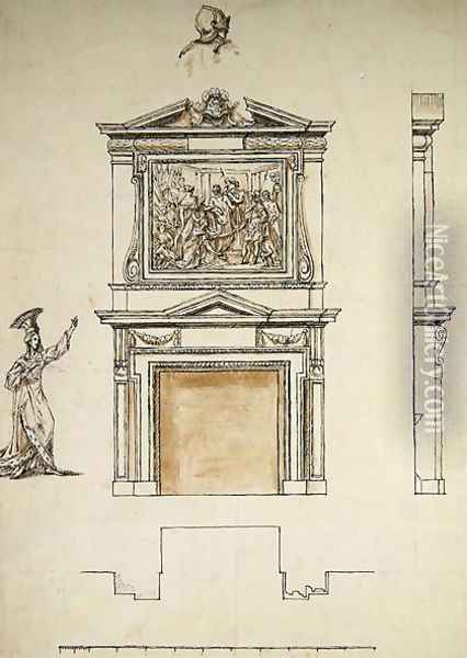 Design for Chimney Piece in the Hall at Stowe Oil Painting - William Kent