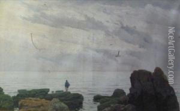 Chilean Coastal View With Figure Oil Painting - Alberto Valenzuela Llanos