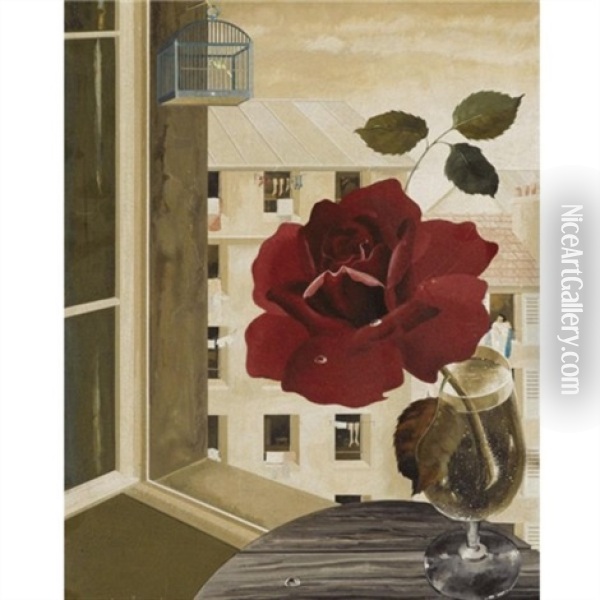 Rose By An Open Window Oil Painting - Ratislaw Rakoff