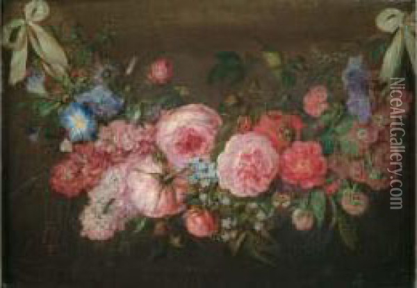 Guirlande De Roses Oil Painting - Cornelis van Spaendonck