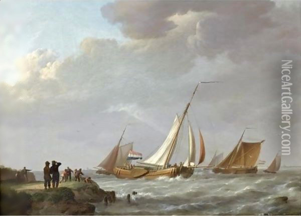 Shipping Off The Dutch Coast 2 Oil Painting - Johannes Hermanus Koekkoek