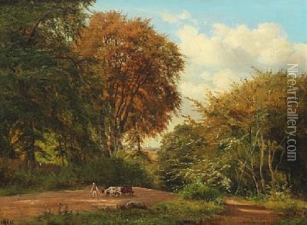 Forest Scenery With Herdsman Oil Painting - Carsten Henrichsen