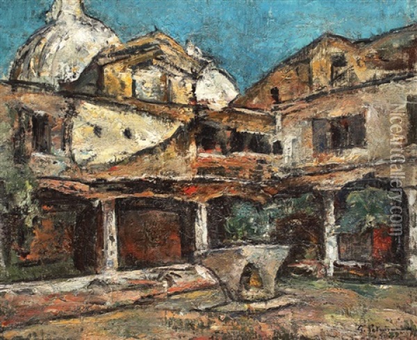 Yard In Venice Oil Painting - Gheorghe Petrascu