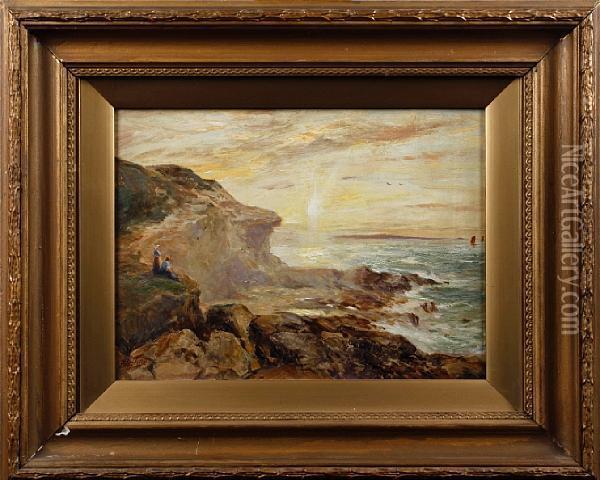 Sunset On A Rocky Coast Oil Painting - Robert Jobling