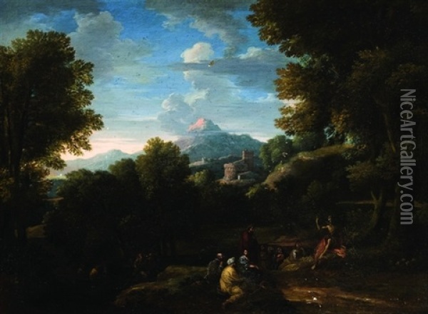 Paesaggio Con La Predica Del Battista Oil Painting - Jan Frans van Bloemen
