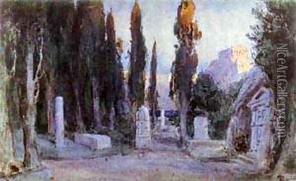 Cemetery Sketch For The Scenery 1897 Oil Painting - Vasily Polenov