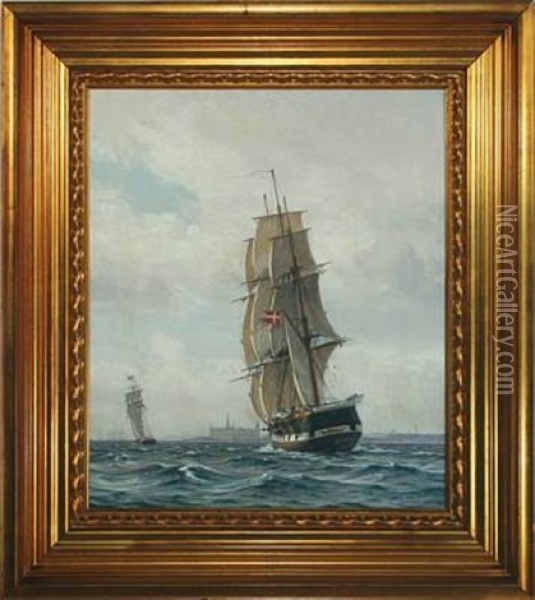 The Frigate Sjaelland Off Kronborg Oil Painting - Vilhelm Karl Ferdinand Arnesen