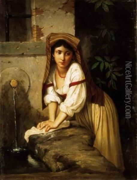 Italian Girl By The Well Oil Painting - Gyorgy the Elder Vastagh