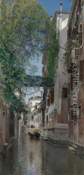 A Venetian Canal Scene Oil Painting - Martin Rico y Ortega
