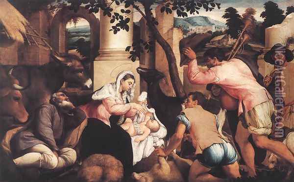 Adoration of the Shepherds 1544-45 Oil Painting - Jacopo Bassano (Jacopo da Ponte)