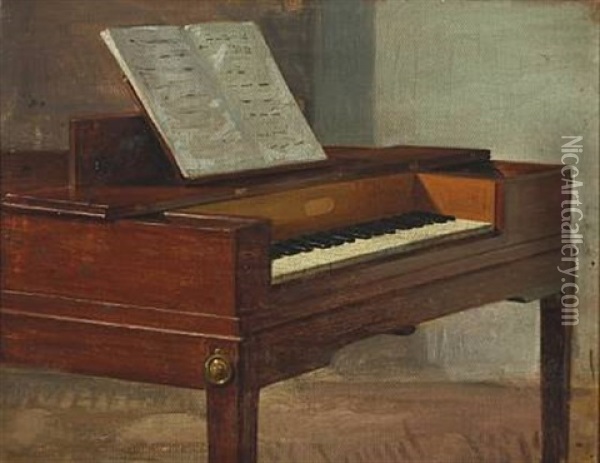 A Pianette With Sheet Music Oil Painting - Frederik Christian Lund