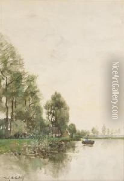 House By The Lake Oil Painting - Fredericus Jacobus Van Rossum Du Chattel