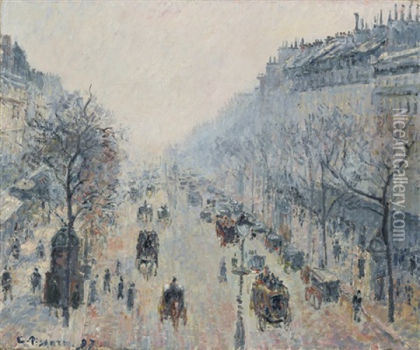 Le Boulevard Montmartre, Brume Du Matin Oil Painting - Camille Pissarro