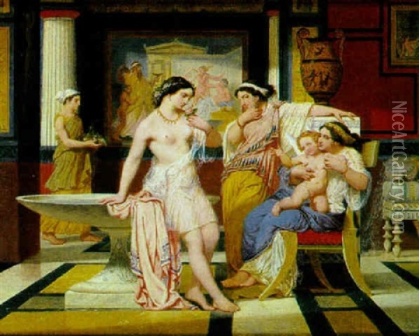 Ladies In A Pompeian Interior Oil Painting - Jules Pierre Jollivet