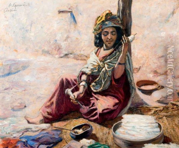 Fileuse A Bou-saada Oil Painting - Alphonse Germain-Thill