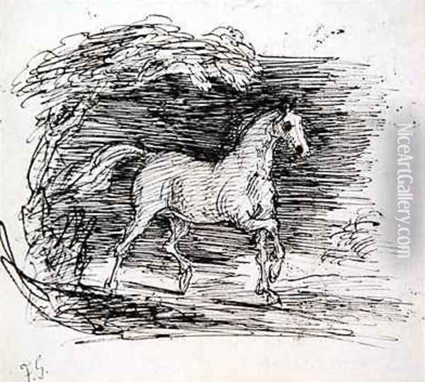 A Grey Horse trotting out of a Wood Oil Painting - Sir Francis Grant