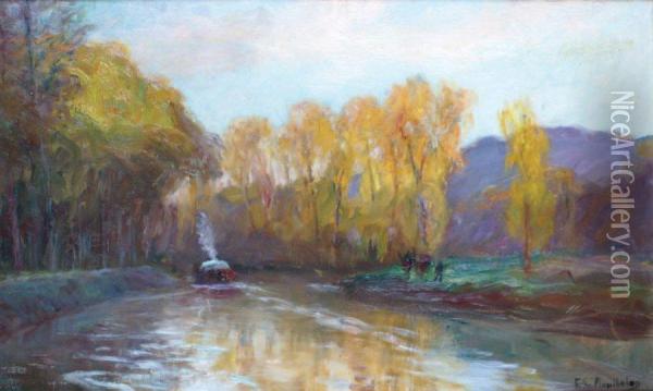 Peniche Sur Le Canal De Briare Oil Painting - Francois Richard De Montholon