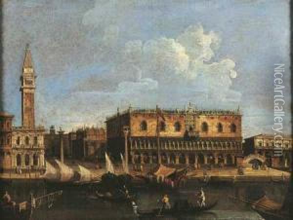 Le Quai Du Grand Canal Avec Le Palais Ducal, Vu Depuis La
 Lagune Oil Painting - Francesco Tironi