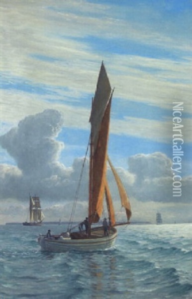 Marine Med Sejlskibe Pa Havet Oil Painting - Christian Blache