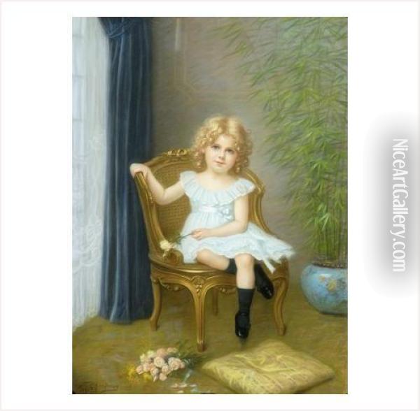 La Petite Fille A La Rose Oil Painting - Francine Charderon