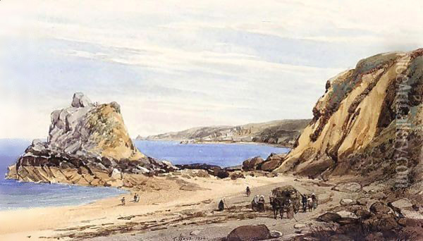 L'Islet In Bouley Bay Looking Towards The Tour De Rozel, Jersey Oil Painting - Thomas Shotter Boys