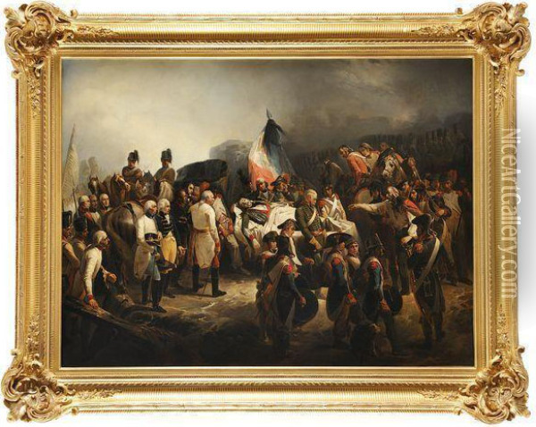 Le General Autrichien Kray Rend Hommage Au General Marceau Le 21septembre 1796. Oil Painting - Francois Bouchot