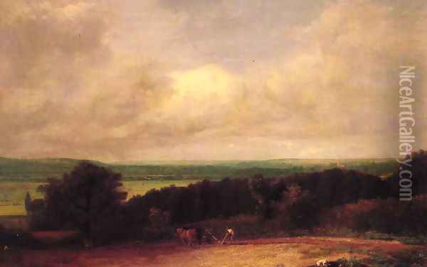 Landscape Ploughing Scene In Suffolk Oil Painting - John Constable