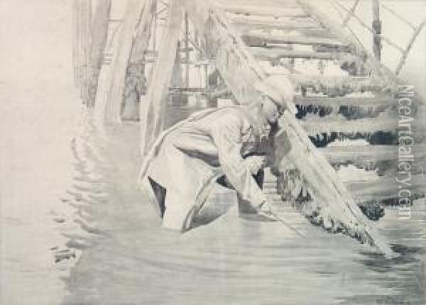 Crabbing, Pier Steps, Hunstanton Oil Painting - Frank Southgate