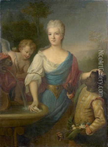 Portrait D'une Jeune Femme Et De Son Page En Compagnie De Cupidon Oil Painting - Pierre Gobert