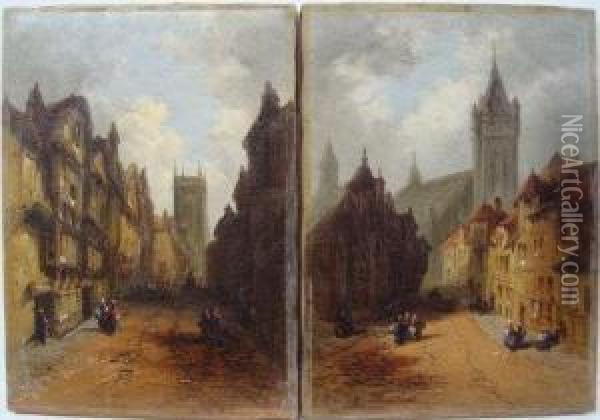 Street Scenes With Cathedrals To Distance Oil Painting - Henry John Foley