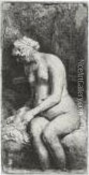 Woman Bathing Her Feet At A Brook (b., Holl. 200; H. 298; Bb. 58-d) Oil Painting - Rembrandt Van Rijn