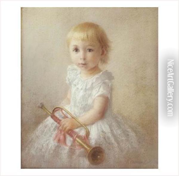Enfant A La Trompette Oil Painting - Pierre Carrier-Belleuse