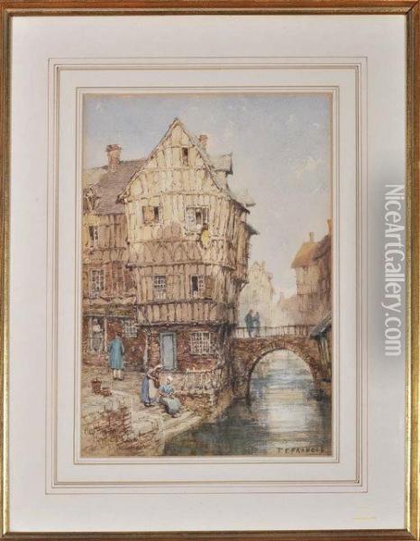 Old Houses, Pont L'eveque, Normandy Oil Painting - Thomas Edward Francis