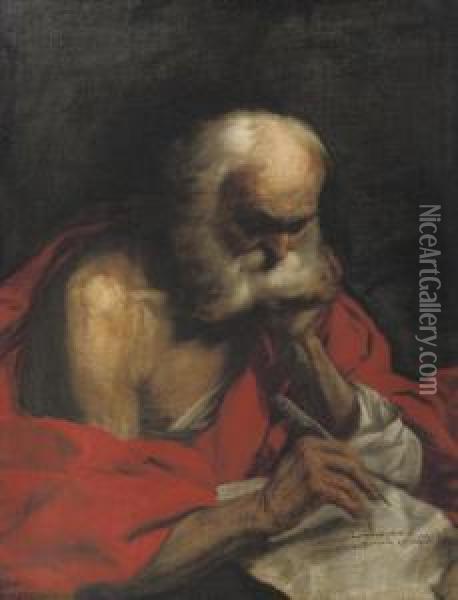 Saint Jerome Writing A Letter Oil Painting - Francesco Fracanzano