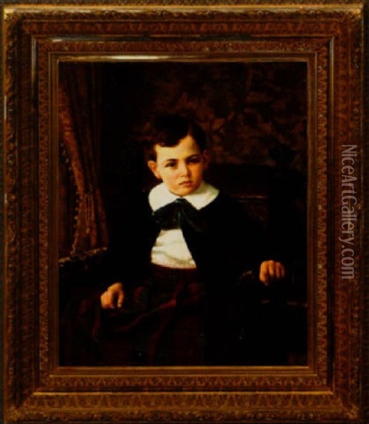 Portrait Of A Boy In A Kilt Suit Seated In An American Aesthetic Movement Ebonized And Gilt-incised Armchair Oil Painting - Horace Robbins Burdick