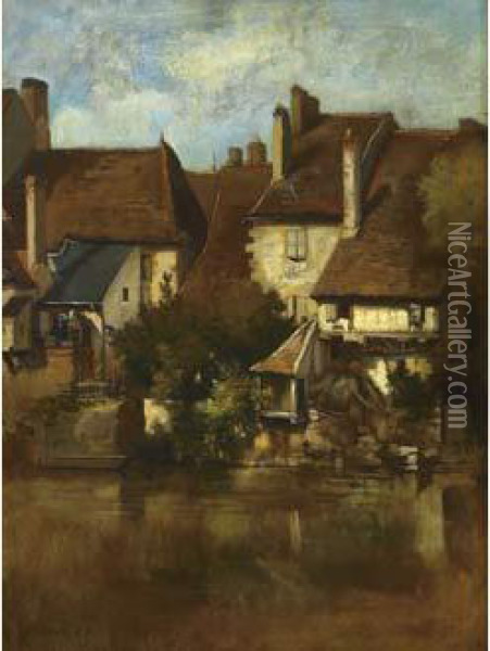 Village Au Bord De L'eau Oil Painting - Leon Richet