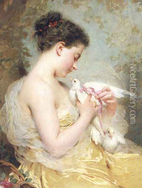 A Beauty With Doves Oil Painting - Charles Chaplin