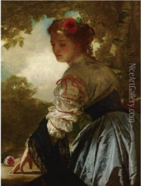 Lady With A Rose In Her Hair Oil Painting - John Bagnold Burgess