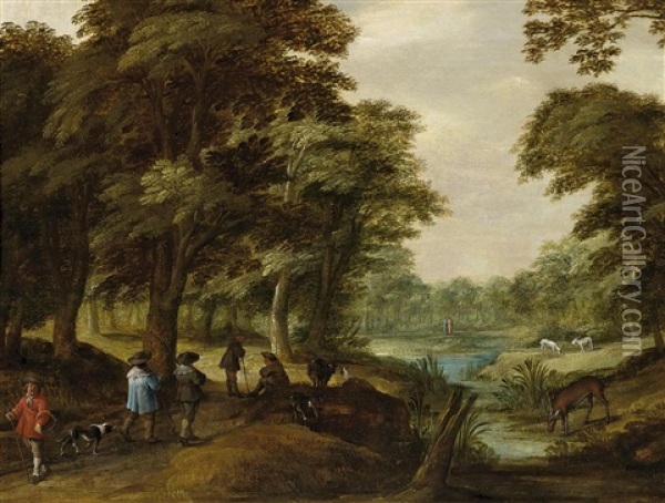 Waldlandschaft Mit Hirten Und Reisenden Oil Painting - Willem Van Den Bundel
