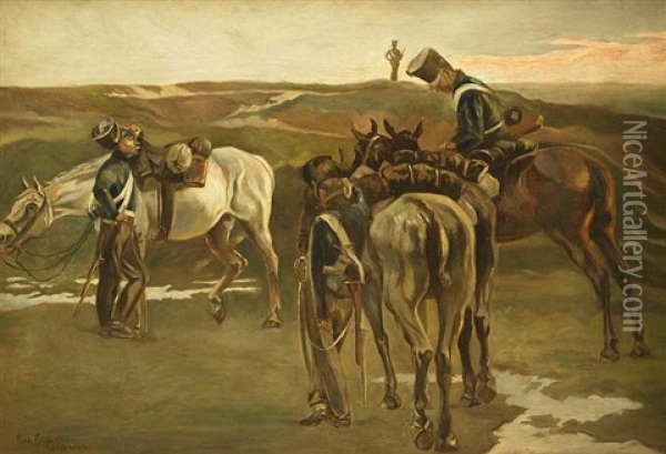 Rastende Preusische Gardisten Oil Painting - Robert Von Haug