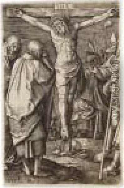2 Bll.: Die Kreuzigung. Christus In Der Vorholle Oil Painting - Lucas Van Leyden