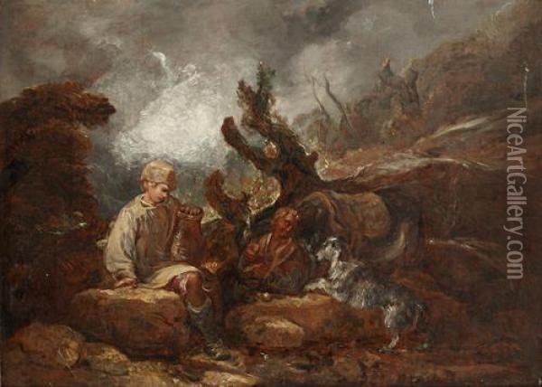 Off To Market; And Rustic Encampment Oil Painting - Thomas Barker of Bath