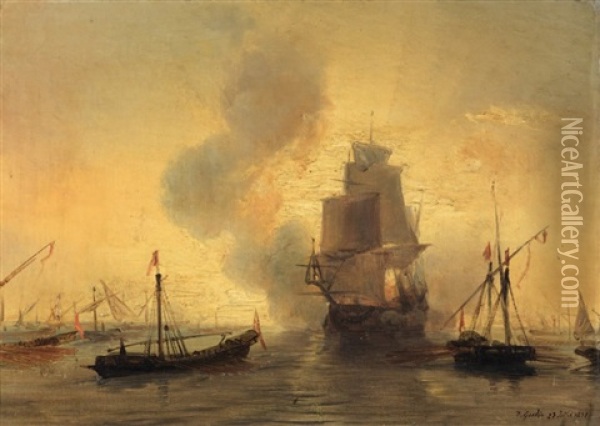 La Rade De Venise Oil Painting - Baron Jean Antoine Theodore Gudin