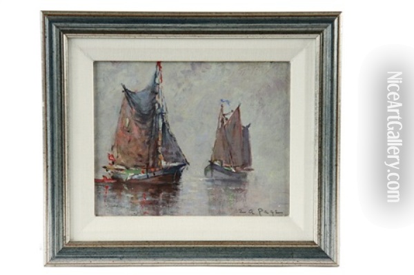 Two Fishing Trawlers In Fog Oil Painting - Edward A. Page
