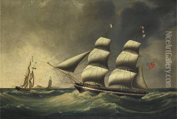The Merchant Brig Rimac In Two Positions Off Cape Horn, With Another Of Brocklebank's Brigs In View Oil Painting - Joseph Heard