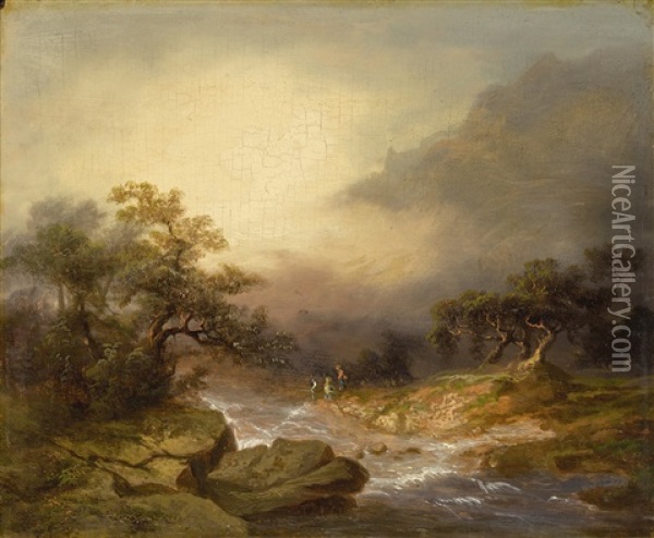 Wooded Landscape With A Running Stream Oil Painting - Patrick Nasmyth