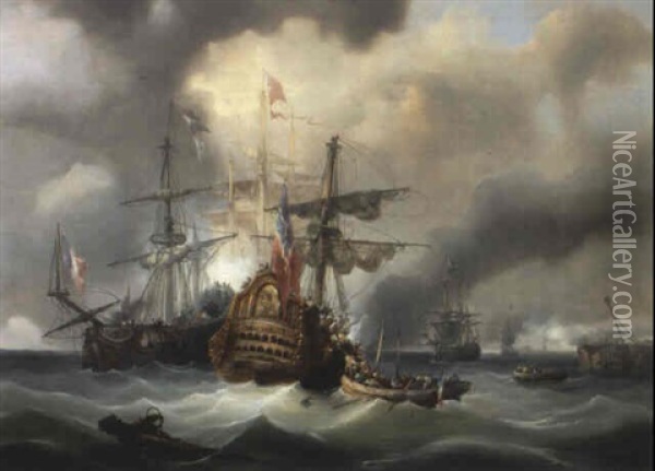 Combat Naval Oil Painting - Francois-Etienne Musin