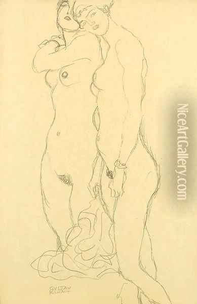 Zwei Freundinnen Oil Painting - Gustav Klimt
